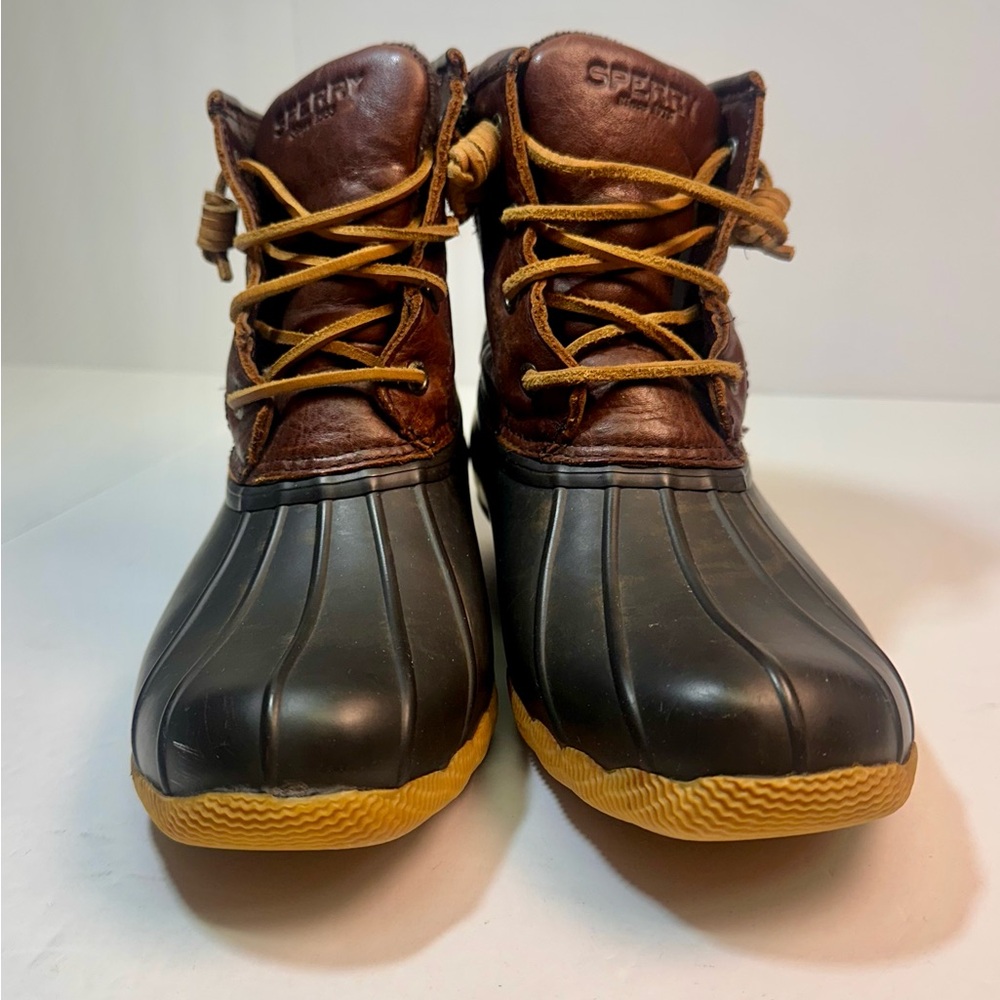 Sperry Saltwater Duck Boots Brown Navy Leather Waterproof Insulated 6.5M